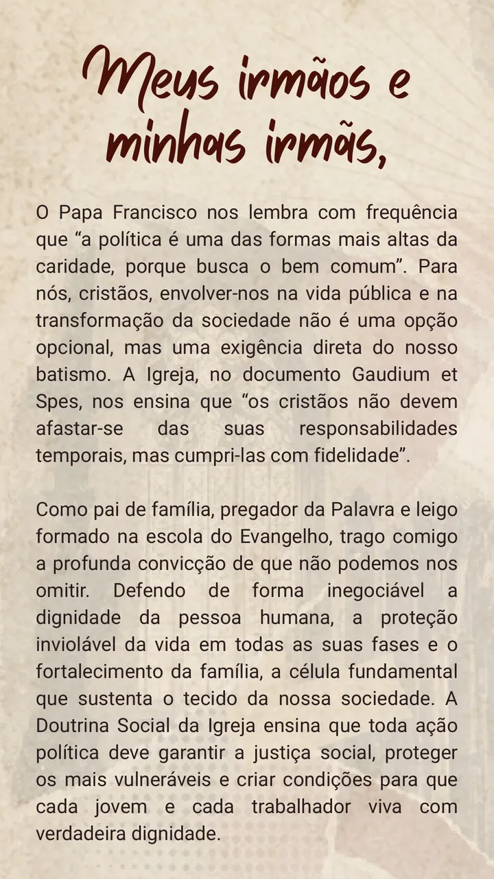 Carta: meus irmãos e minhas irmãs, primeira parte.